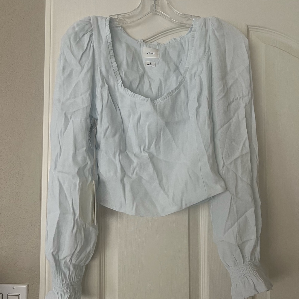 Wilfred “Breathless” Snowmelt Blue Blouse with Puff Sleeves